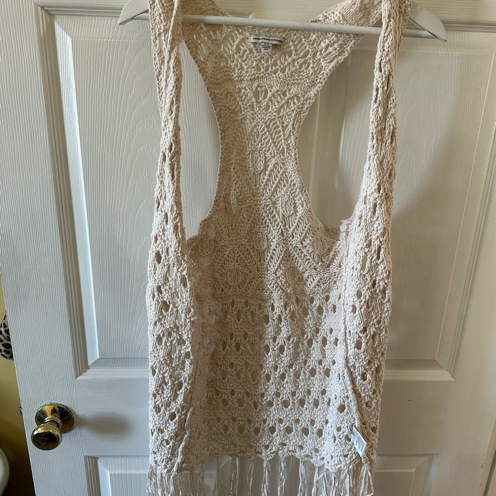 American Eagle Outfitters Cream Lace Tank Top